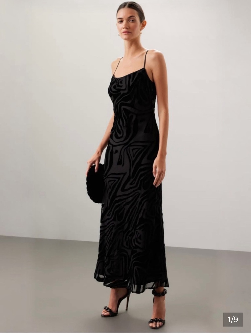 Ronny Kobo Collection Black Velvet Burnout Slip Maxi Dress